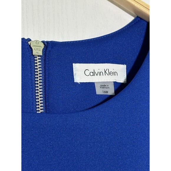 Calvin Klein Sheath Dress Womens 16W Blue Scuba Crepe Princess Seam Sleeveless - Picture 6 of 15